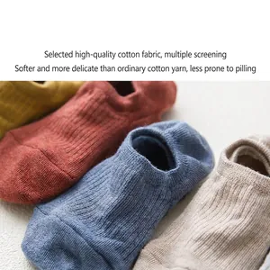 Soft cotton non-slip invisible socks for women in multiple colors with ribbed knit texture
