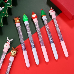 Set di penne glitterate natalizie con Babbo Natale e renne in silicone sulla punta