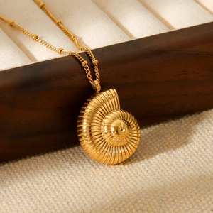 18k gold plated stainless steel conch pendant necklace on a bead chain with nautilus charm