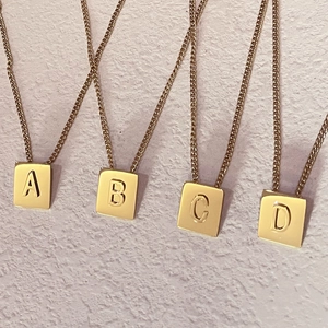 Minimalist 18K gold stainless steel square pendant necklaces with letter A B C D
