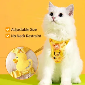 Cute Yellow Duck Pattern Pet Harness And Leash Breathable Mesh Nylon Adjustable Escape Proof For Cats Small Dogs