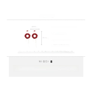 Detail view showing red plush wreath earrings with silver needle and 17cm size specs