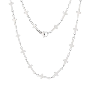 Collier croix minimaliste en acier inoxydable argenté avec petits maillons et fermoir mousqueton