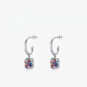 Rainbow Oval Zircon Drop Earrings With 925 Sterling Silver Earring Post Luxury Colorful Stone Jewelry For Women