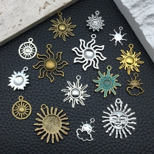 Vintage alloy sun pendants in gold, silver and bronze for DIY jewelry making