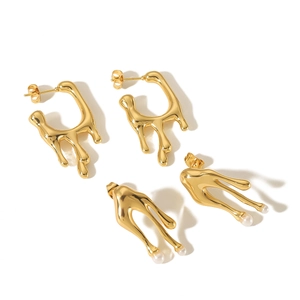 18k gold plated stainless steel lava drop earrings with elegant white pearls for women