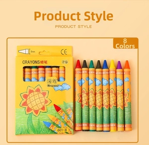 Detail of 8-color kids cartoon crayons in yellow sunflower box with 8mm core diameter