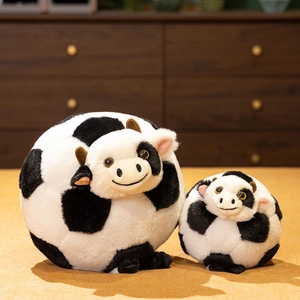 Cute round soccer cow plush dolls with black and white spots in large and small sizes