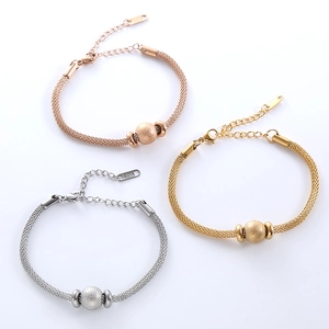 Minimalist mesh stainless steel bracelets in gold, silver, and rose gold with frosted beads