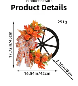 Detail view of autumn pumpkin wreath with dimensions and weight for Thanksgiving decor
