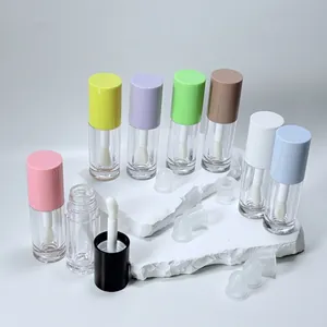 Clear 6ml lip gloss tubes set with colorful caps and large flocking brush head applicators
