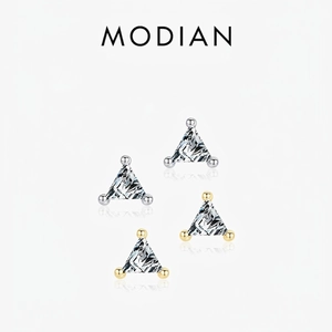 Geometric Triangle Stud Earrings 925 Sterling Silver With Sparkling Clear Zircon Minimalist Jewelry For Women