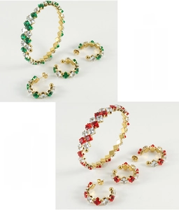 Detail of square-cut CZ jewelry sets featuring stainless steel bracelets and earrings