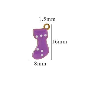 Purple enamel Christmas sock pendant in stainless steel with 16mm height dimension