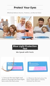 Blue light blocking test showing lens effectiveness against screen fatigue
