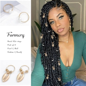 Lot de 15 anneaux de cheveux dorés avec perles et coquillages pour tresses stylées