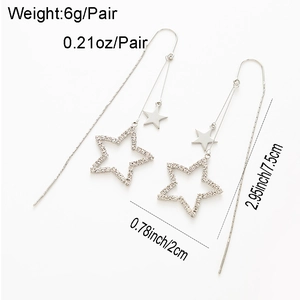 Detail of silver star tassel earrings with dimensions 7.5cm and weight 6g per pair