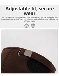Detail of adjustable metal buckle and woven strap on men's winter wool baseball cap