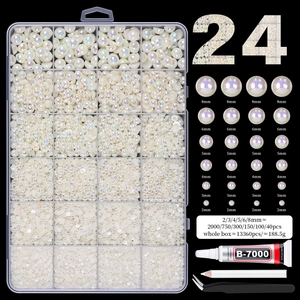 Flache Perlen Set mit Box, B-7000 Kleber, Pinzette und Wachsstift für DIY Nagelkunst