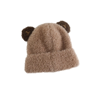 Süße braune Plüsch-Teddybärmütze für Kinder mit weichem Fleece und 3D-Ohren für Winter