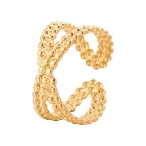 Adjustable gold beaded double layer ear cuff in minimalist stainless steel design