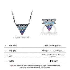Set collana e anello geometrico in argento sterling S925 con pietre di zircone colorate