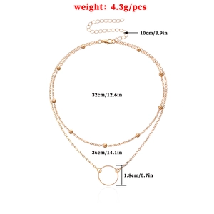 Double-layer gold chain necklace with round pendant showing weight and size specifications