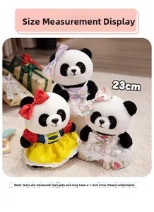 Three 23cm panda plush toys in princess outfits with soft faux fur texture and lace