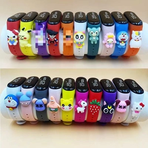 Detailed view of colorful silicone LED digital watches with various cartoon characters