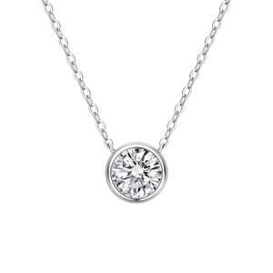 Elegante collana in argento sterling 925 con ciondolo a cerchio e gemma rotonda brillante