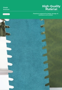 Close-up of turquoise velvet display stand with serrated edges for necklaces and anklets