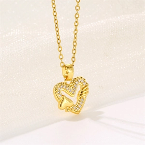 18k gold plated heart necklace for women featuring sparkling zircon stones on mesh