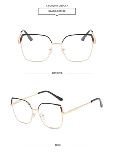 Detailed front and side views of black coffee metal cat eye glasses frames