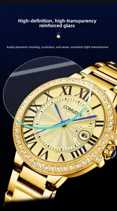 Macro shot of scratch-resistant mineral crystal glass on luxury gold mechanical watch