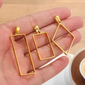 Golden geometric hollow stainless steel charms in rectangular and rhombus shapes for DIY