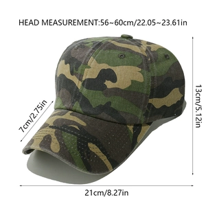 Tableau des tailles détaillé pour chapeau de pêche camouflage, tour de tête 56-60cm