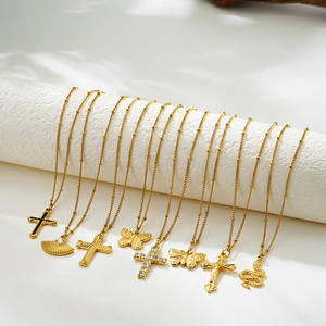 Gold 18K plated stainless steel necklaces with cross butterfly and snake pendants