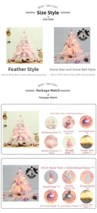 Detail list of 45cm pink mini Christmas tree with feathers, LED lights and wooden base