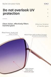 Detail of purple gradient nylon lenses and rose gold metal hinges on stylish sunglasses