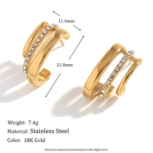 Triple layer C-shaped 18K gold stainless steel earrings with white zircon accents