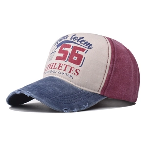 Vintage washed baseball cap with number 56 print and distressed brim in tri-color design