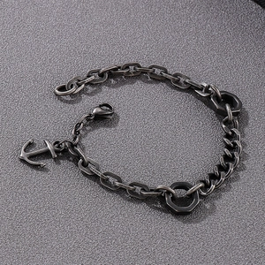 Men's retro chain bracelet with anchor pendant and hexagonal nut accents in gun black