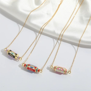 Modern Evil Eye WILL cylinder pendant necklaces with colorful enamel in gold finish