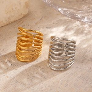 Vintage multi-layer textured open ring in 18K gold and silver stainless steel