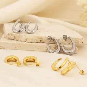 Boucles D'oreilles Géométriques En Forme De C En Acier Inoxydable Vintage Français Pour Femmes Puces En Acier Titane Poli Minimaliste