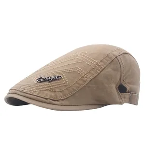 Men 100% Cotton Newsboy Cap Adjustable Metal Buckle Retro British Style Ivy Flat Hat Casual Warm Windproof Solid Color
