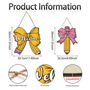 Welcome pencil wooden sign with yellow bow for back to school classroom decoration