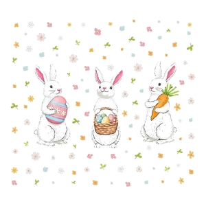 Easter wall decals featuring cute cartoon bunnies with colorful eggs and carrots