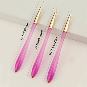 3pcs set of pink transparent nail liner brushes with golden ferrules and fine tips