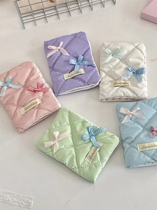 Quilted Fabric Bow Passport Holder Cover Case Sweet Korean Style Travel ID Card Organizer Document Protector For Women